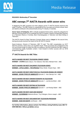 ABC Sweeps 7Th AACTA Awards with Seven Wins