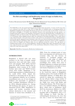 Fin Fish Assemblage and Biodiversity Status of Carps on Halda River, Bangladesh