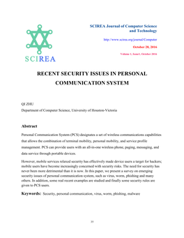 Recent Security Issues in Personal Communication System