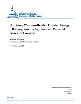 U.S. Army Weapons-Related Directed Energy (DE) Programs: Background and Potential Issues for Congress