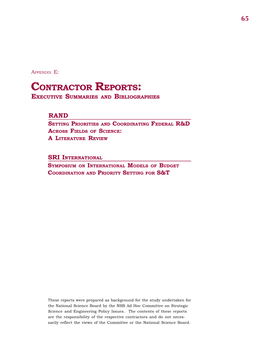 Contractor Reports: Executive Summaries and Bibliographies