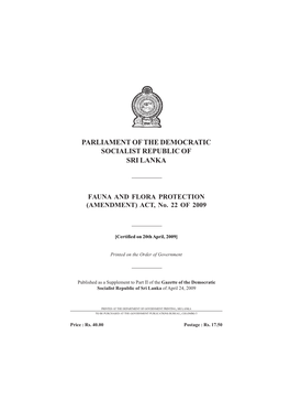 FAUNA and FLORA PROTECTION (AMENDMENT) ACT, No