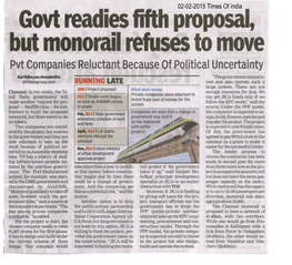 Govt Readies Fifth Proposal, but Monorail Refuses to Move