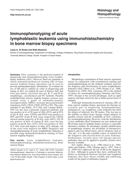 Immunophenotyping of Acute Lymphoblastic Leukemia Using Immunohistochemistry in Bone Marrow Biopsy Specimens Layla A