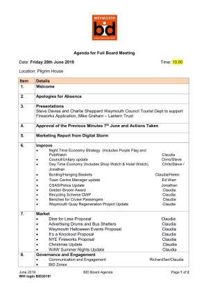 Genda and Documents for Board Meeting 28Th June 2019
