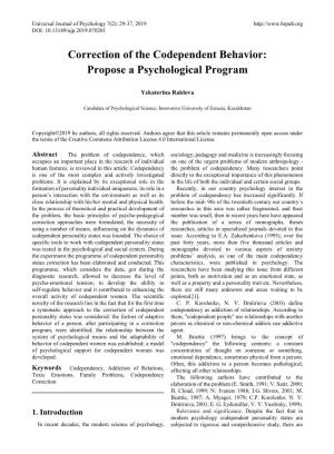 Correction of the Codependent Behavior: Propose a Psychological Program