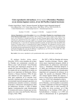 Ciclo Reproductivo Del Molusco Atrina Maura (Pterioidea: Pinnidae) En Un Sistema Lagunar Costero, Al Sur Del Pacífico Tropical Mexicano