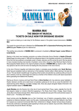 Mamma Mia! the Smash Hit Musical Tickets on Sale Now for Brisbane Season!