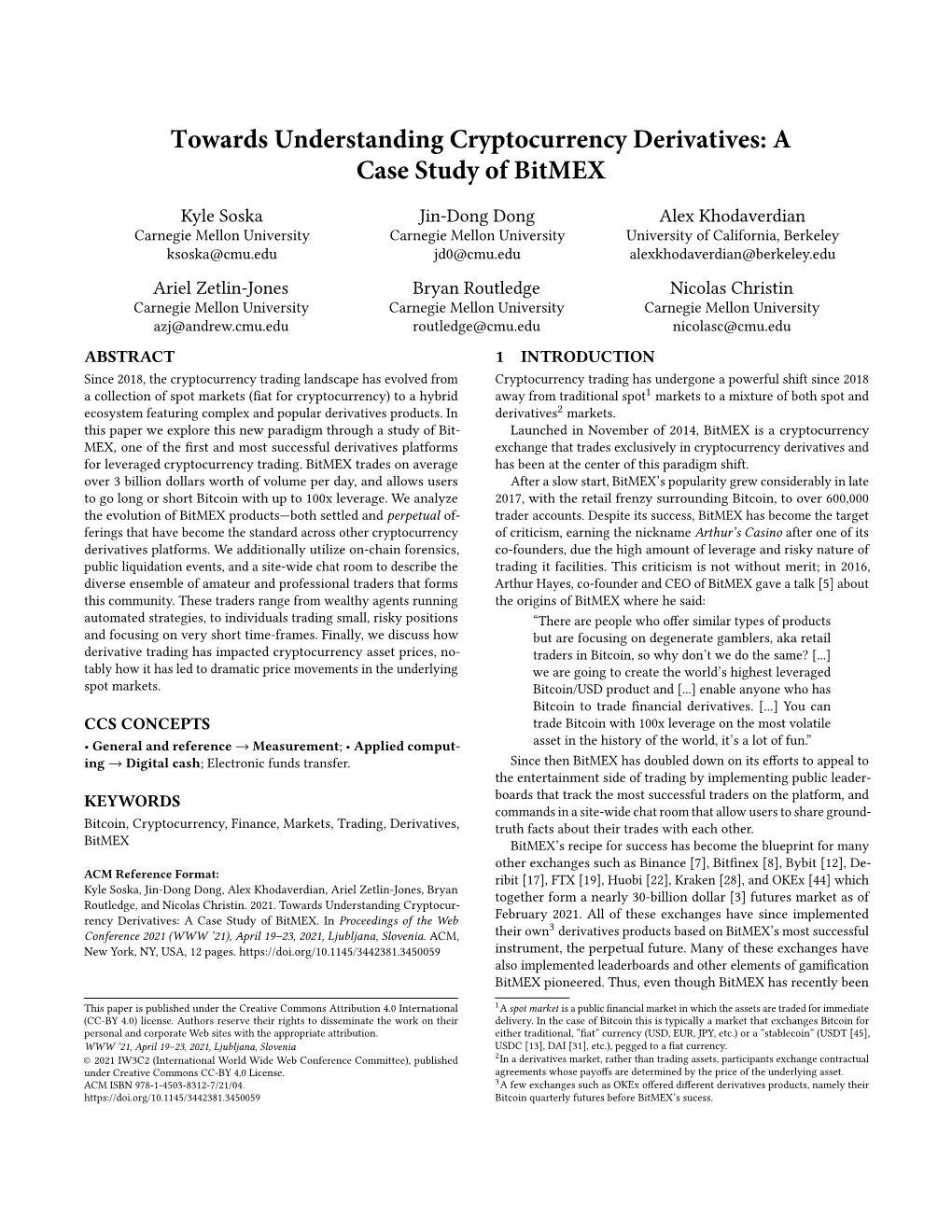 Towards Understanding Cryptocurrency Derivatives: a Case Study of Bitmex