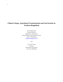 Climate Change, Agricultural Transformation and Food Security in Northern Bangladesh