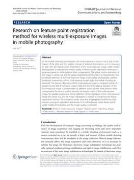 Research on Feature Point Registration Method for Wireless Multi-Exposure Images in Mobile Photography Hui Xu1,2