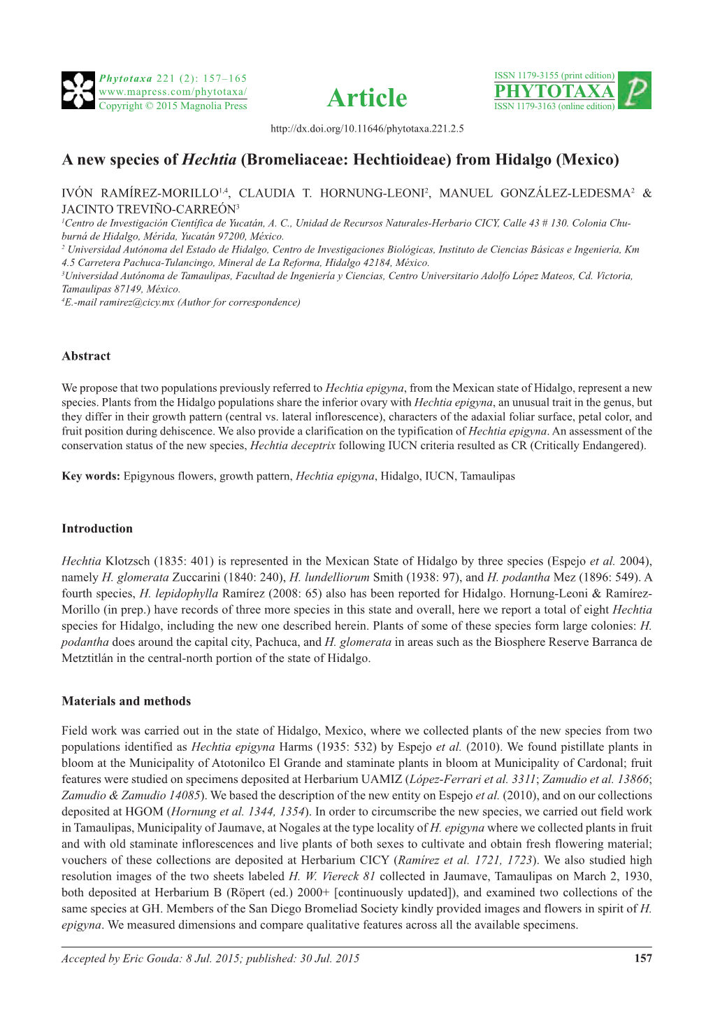 A New Species of Hechtia (Bromeliaceae: Hechtioideae) from Hidalgo (Mexico)