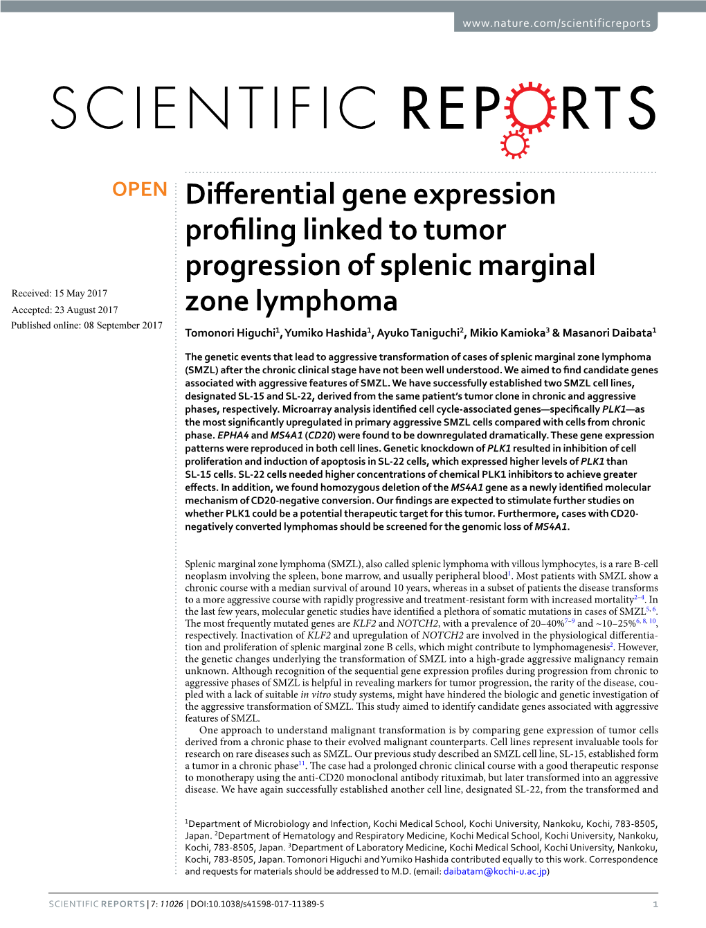 Differential Gene Expression Profiling Linked to Tumor Progression Of