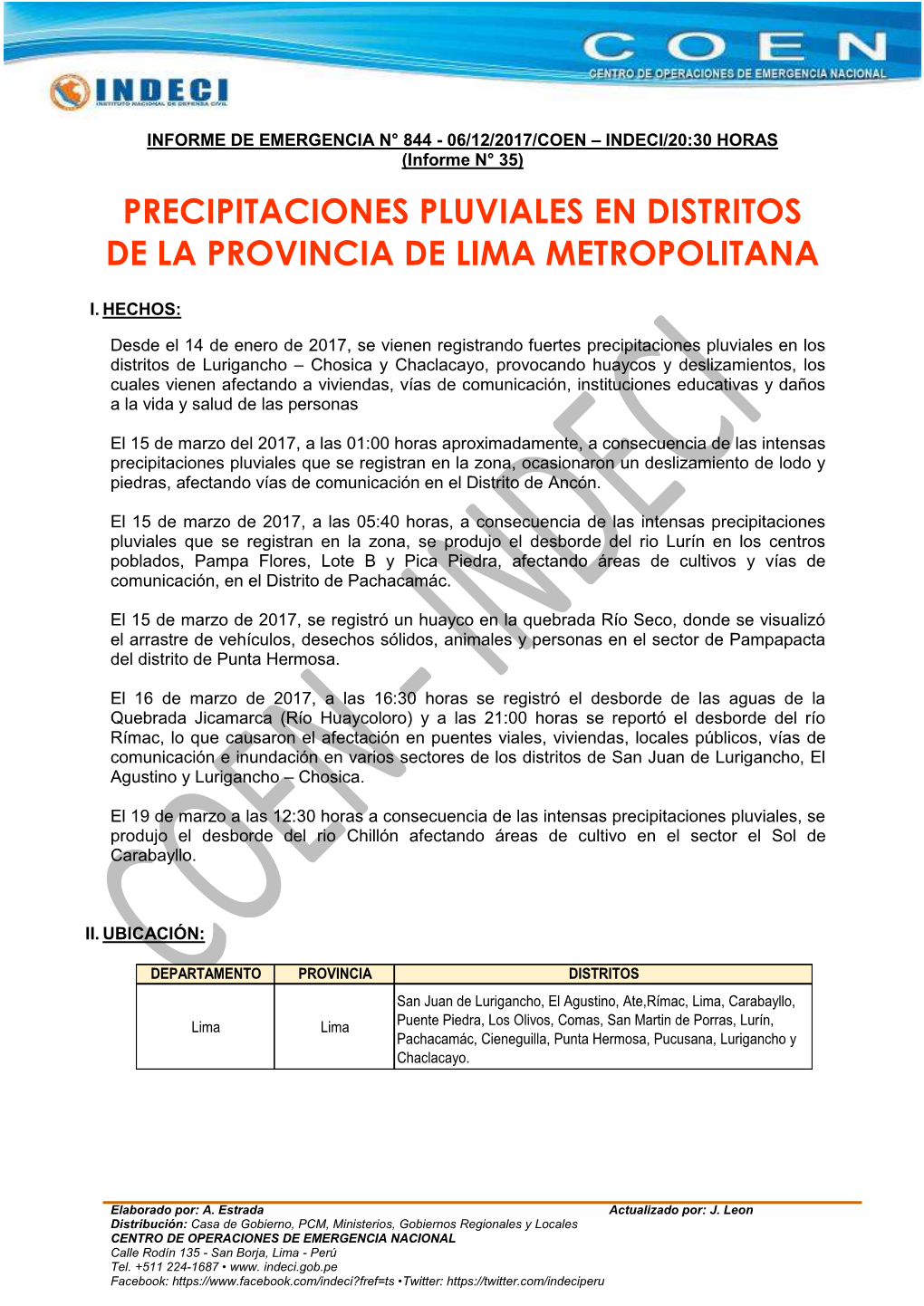 Precipitaciones Pluviales En Distritos De La Provincia De Lima Metropolitana