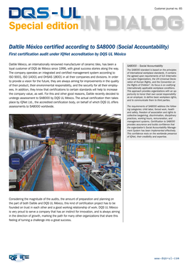 Daltile México Certified According to SA8000 (Social Accountability) First Certification Audit Under Iqnet Accreditation by DQS UL México