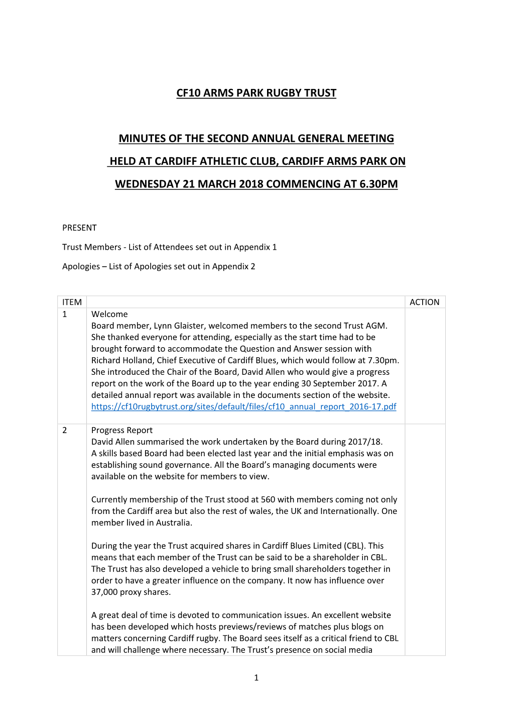 Minutes of AGM 21St March 2018