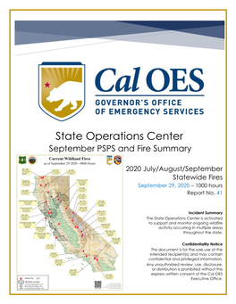 State Operations Center September PSPS and Fire Summary