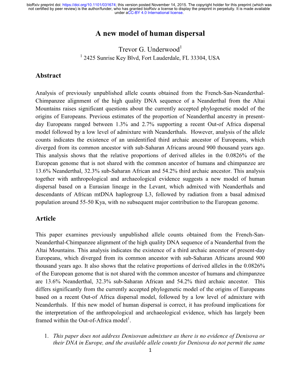 A New Model of Human Dispersal