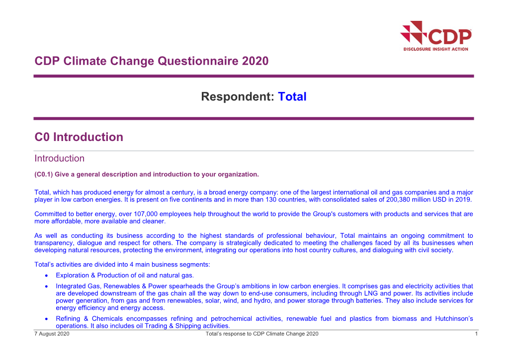 CDP Climate Change Questionnaire 2020 Respondent DocsLib