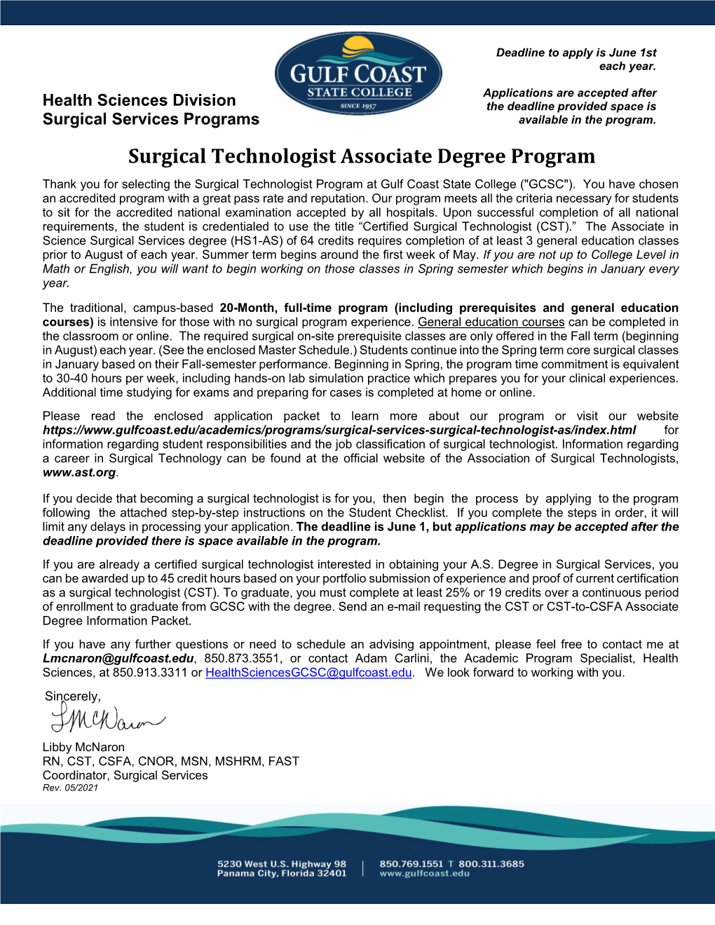 Surgical Technologist Associate Degree Program Application