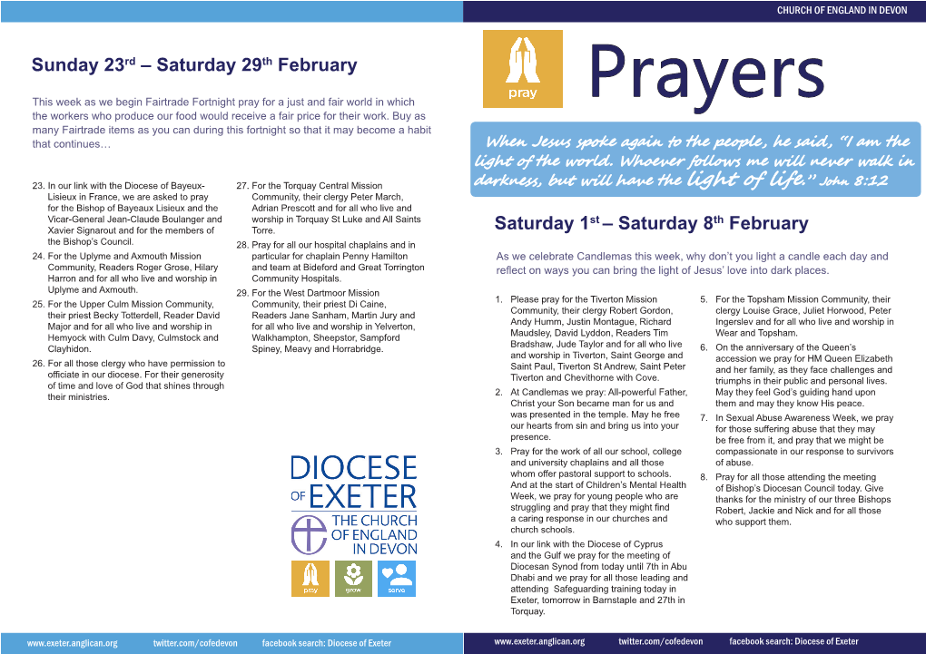 Sunday 23Rd – Saturday 29Th February