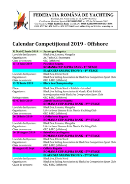 Calendar Competiţional 2019 - Offshore