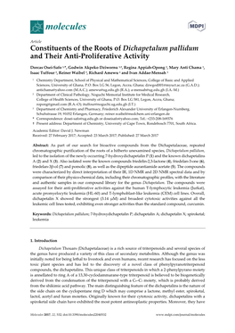 Constituents of the Roots of Dichapetalum Pallidum and Their Anti-Proliferative Activity
