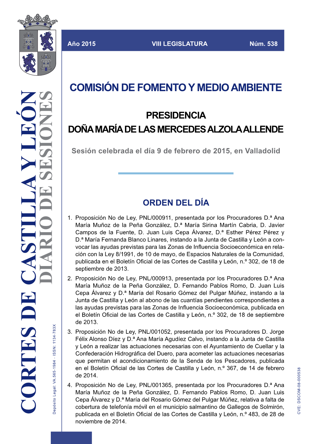 Comisión De Fomento Y Medio Ambiente, 9 De Febrero De 2015, N.º