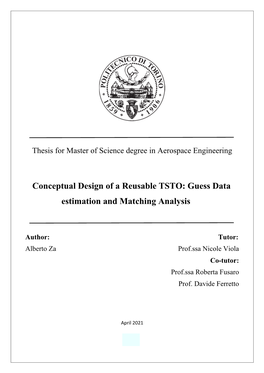 Conceptual Design of a Reusable TSTO: Guess Data Estimation and Matching Analysis