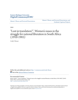 Women's Issues in the Struggle for National Liberation in South Africa