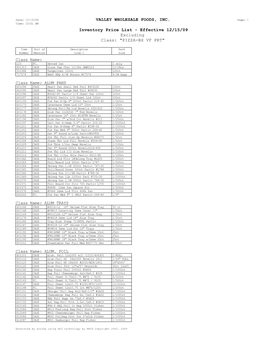 VALLEY WHOLESALE FOODS, INC. Inventory Price List