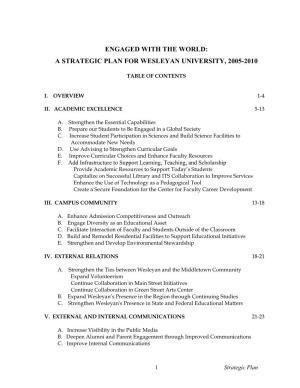 Engaged with the World: a Strategic Plan for Wesleyan University, 2005-2010