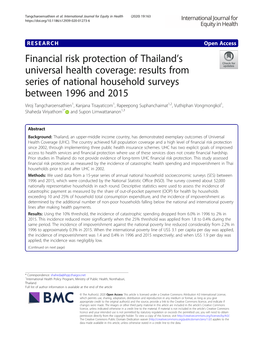Financial Risk Protection of Thailand's Universal Health Coverage