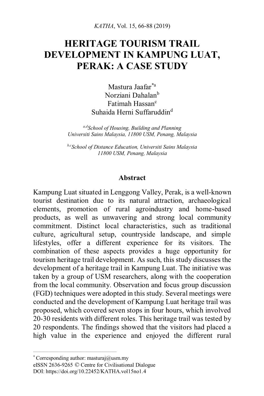 Heritage Tourism Trail Development in Kampung Luat, Perak: a Case Study