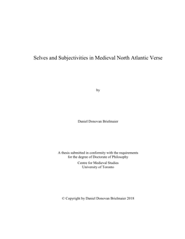 Selves and Subjectivities in Medieval North Atlantic Verse