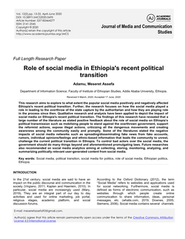 Role of Social Media in Ethiopia's Recent Political Transition