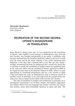 Recreation of the Second Degree: Updike's Shakespeare in Translation