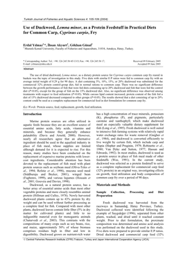 Use of Duckweed, Lemna Minor, As a Protein Feedstuff in Practical Diets for Common Carp, Cyprinus Carpio, Fry