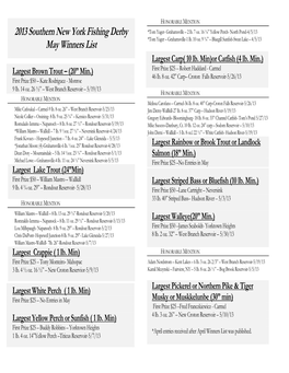 2013 Southern New York Fishing Derby May Winners List