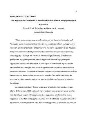 Is It Aggression? Perceptions of and Motivations for Passive and Psychological
