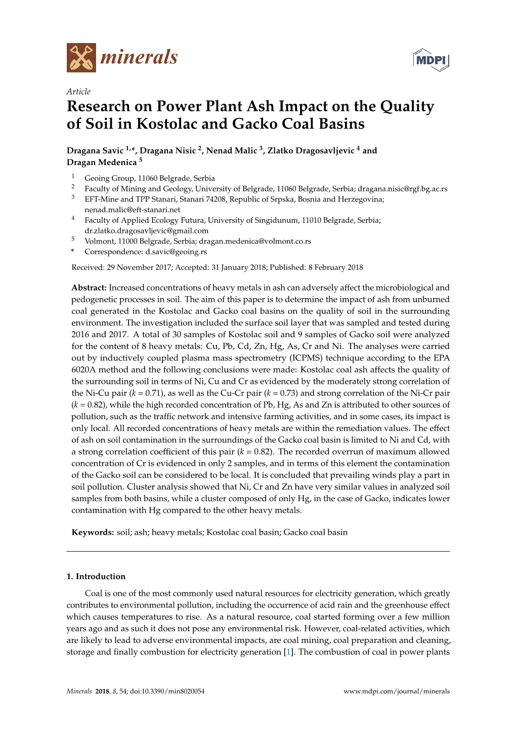 Research on Power Plant Ash Impact on the Quality of Soil in Kostolac and Gacko Coal Basins