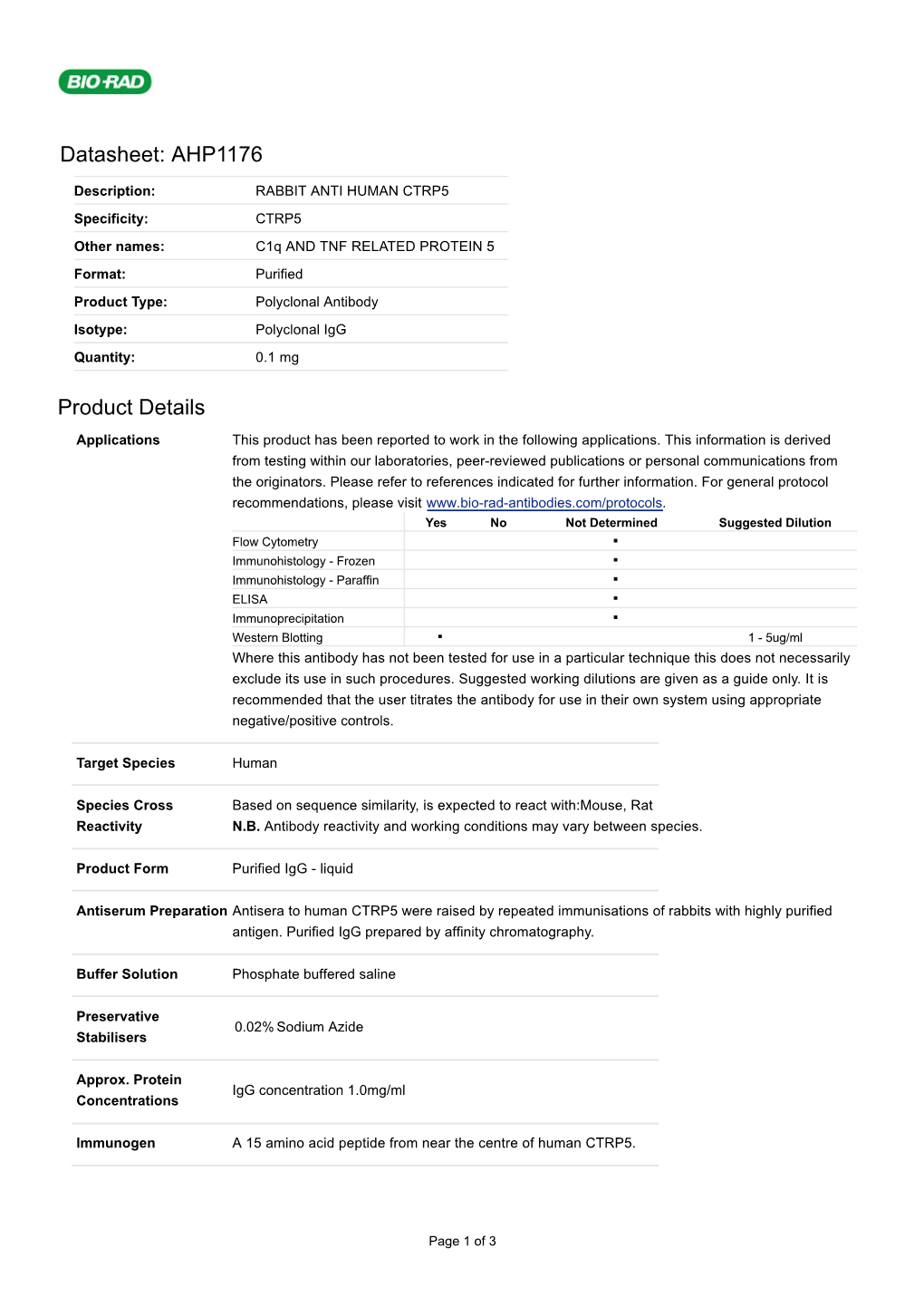 Datasheet: AHP1176 Product Details