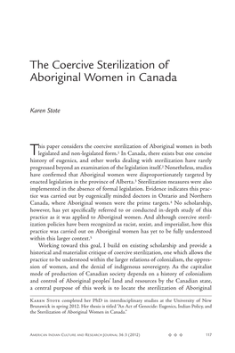 The Coercive Sterilization of Aboriginal Women in Canada
