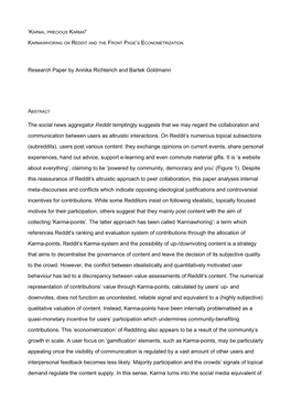 Research Paper by Annika Richterich and Bartek Goldmann the Social News Aggregator Reddit Temptingly Suggests That We May Regard