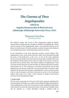 The Cinema of Theo Angelopoulos Edited by Angelos Koutsourakis & Mark Stevens Edinburgh: Edinburgh University Press, 2015