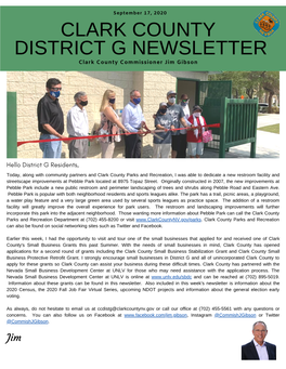 CLARK COUNTY DISTRICT G NEWSLETTER Clark County Commissioner Jim Gibson