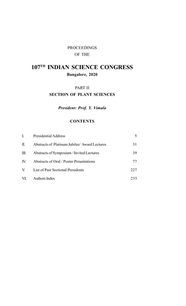 Abstracts of 107Th ISC Plant Sciences