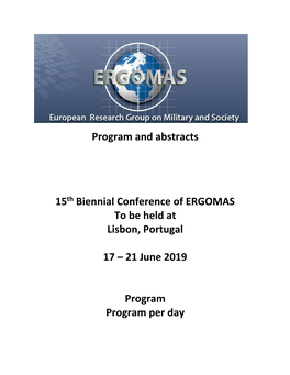 Program and Abstracts 15Th Biennial Conference of ERGOMAS to Be Held at Lisbon, Portugal 17 – 21 June 2019 Program Program