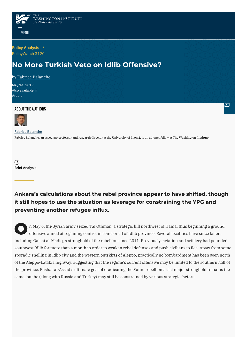 No More Turkish Veto on Idlib Offensive? | the Washington Institute