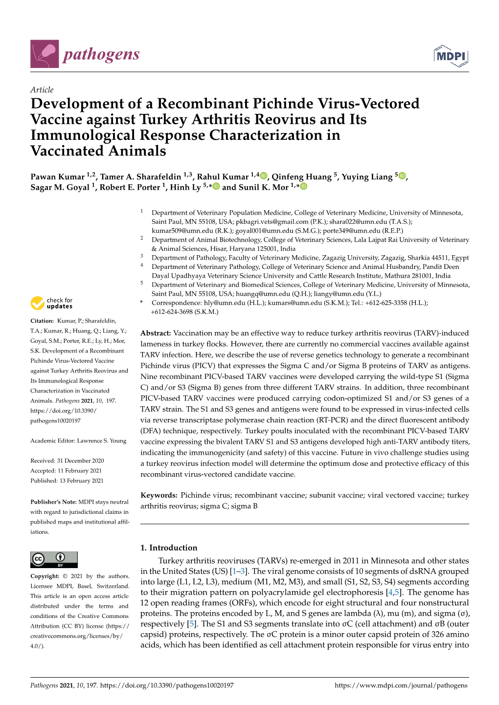 Development of a Recombinant Pichinde Virus-Vectored Vaccine Against Turkey Arthritis Reovirus and Its Immunological Response Characterization in Vaccinated Animals